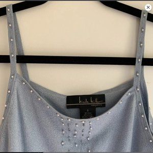 Nicole Miller beaded top - 52% silk - pale blue